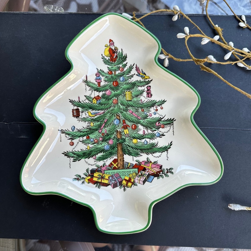 Spode Vintage Christmas Tree Ceramic - Tree Shaped Trinket Candy Dish England